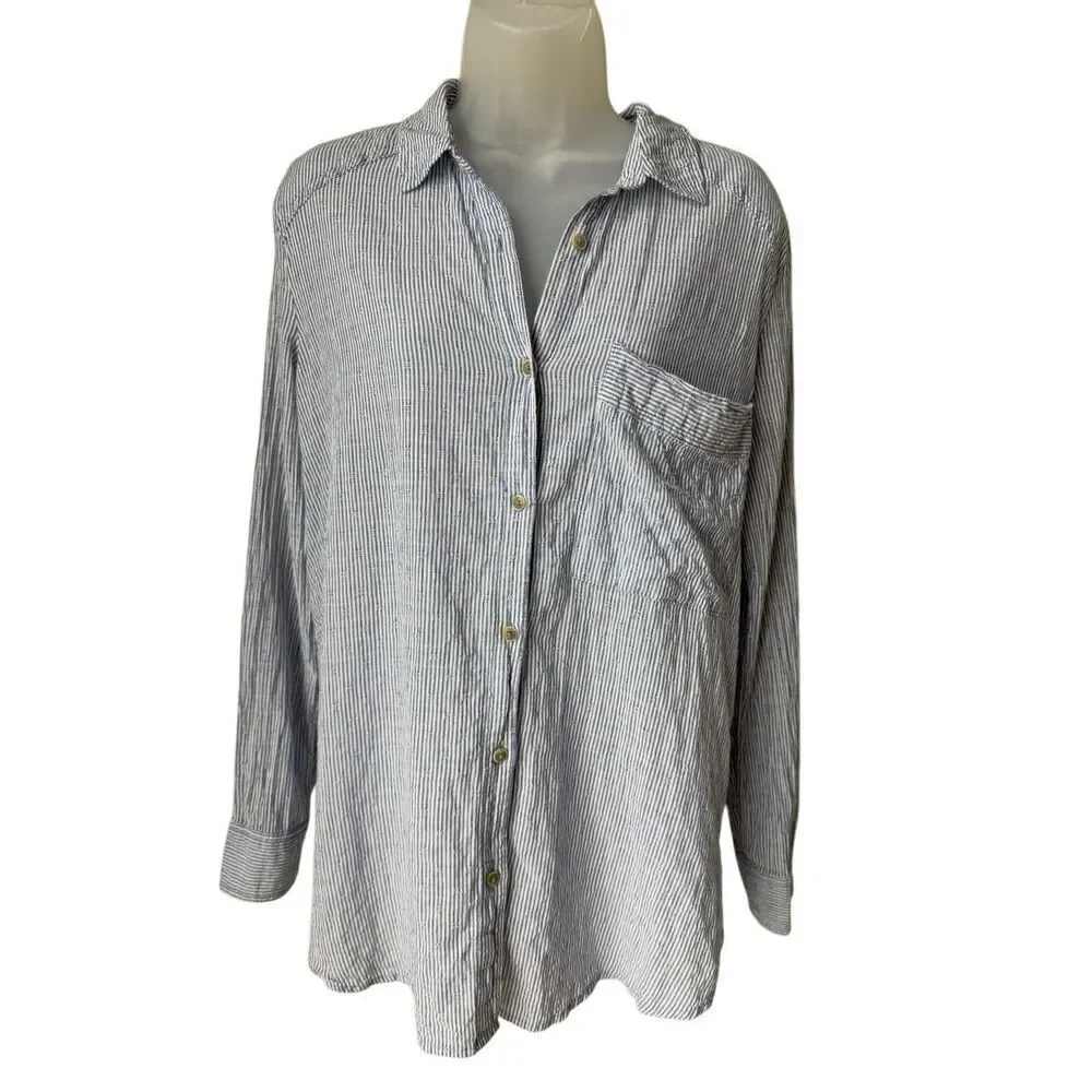 Free People No Limits Stripes Button Down Shirt In Blue
